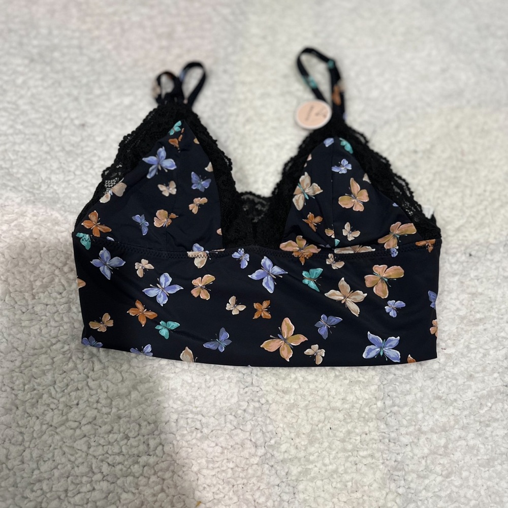 Forever 21 Butterfly Print Lace Bralette - Black
